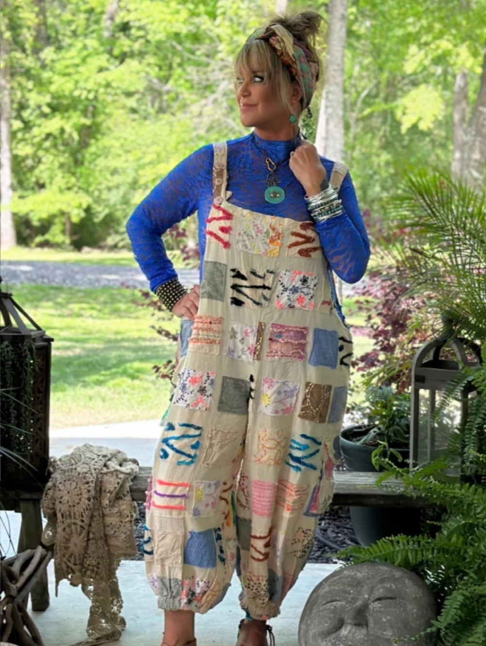 ✨1 LEFT✨Jaded Gypsy Ferris Wheel Dreams Patchwork Boho Jogger Overalls - Picture 4 of 5